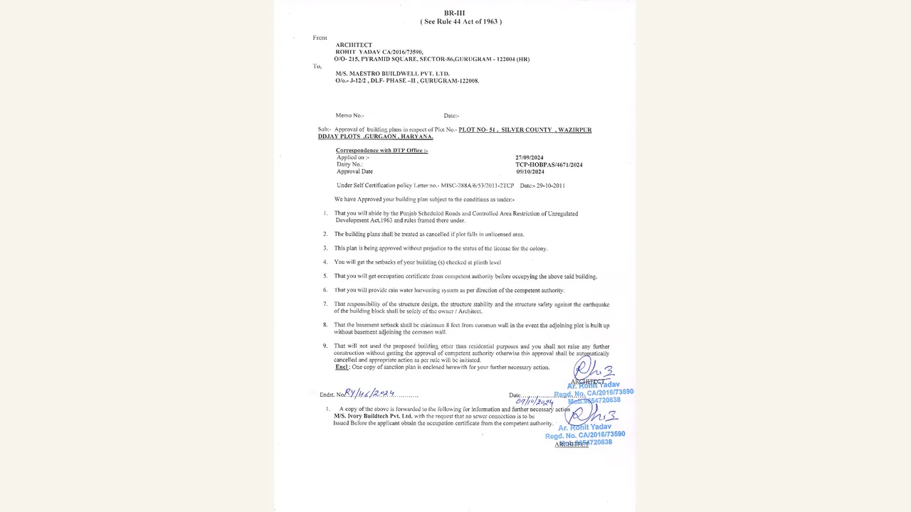 MAESTRO RESIDENCES: BR-III building-plan approval for Plot 51