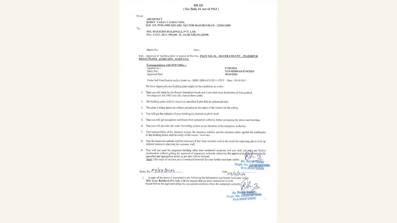 MAESTRO RESIDENCES: BR-III building-plan approval for Plot 54