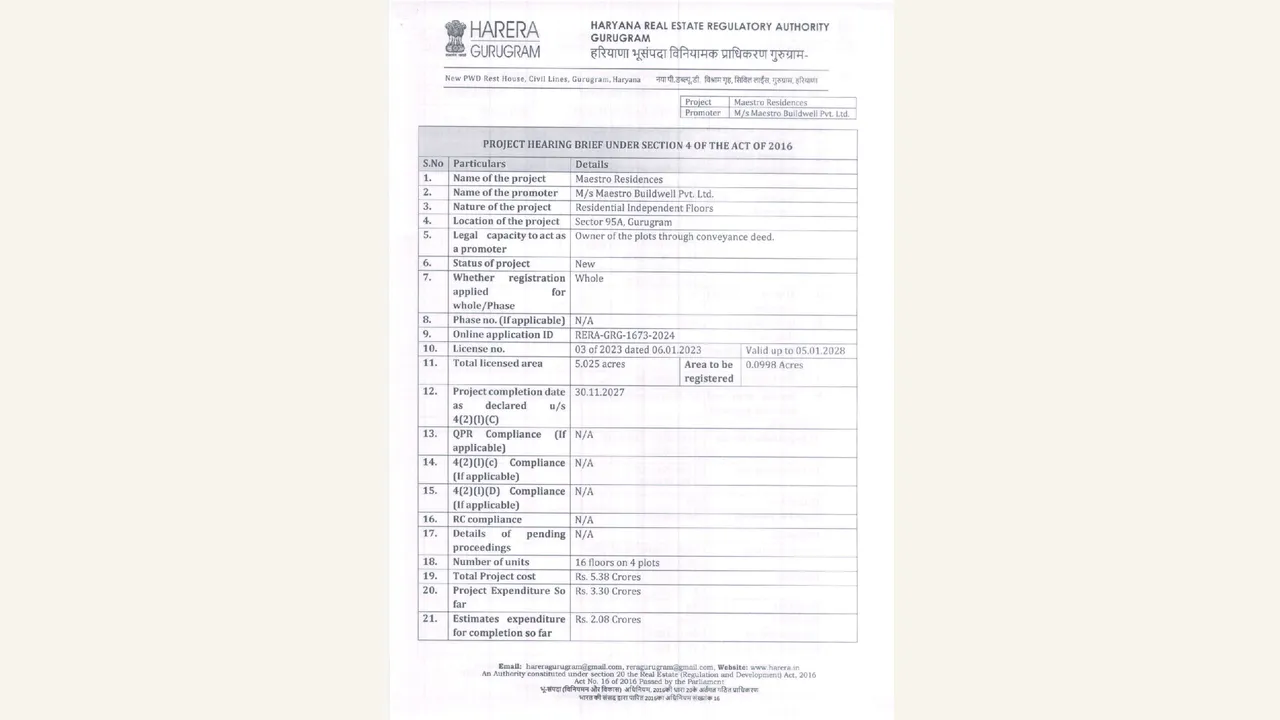 MAESTRO RESIDENCES: HRERA hearing/proceedings order