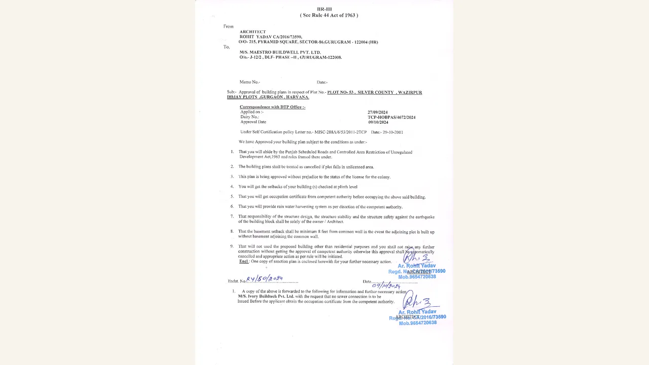 MAESTRO RESIDENCES: BR-III building-plan approval for Plot 53