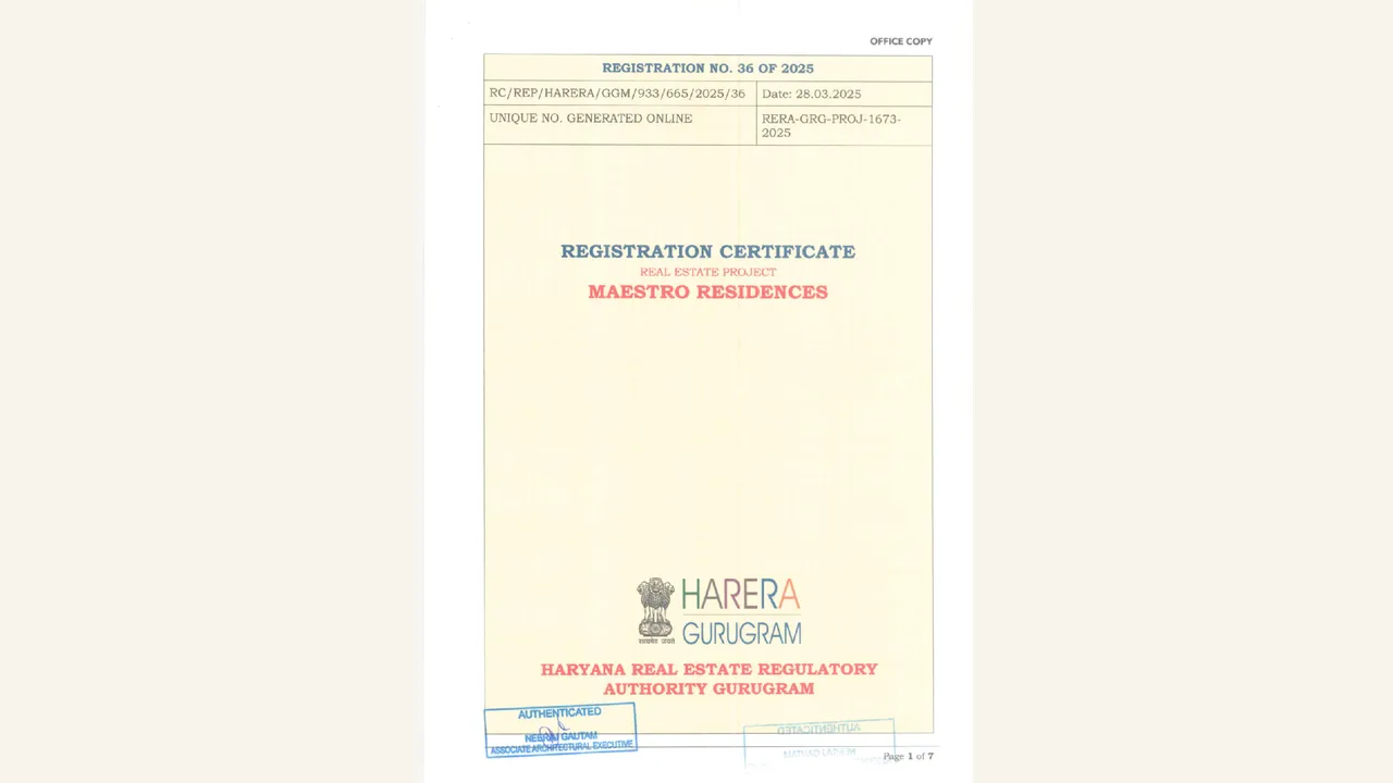 MAESTRO RESIDENCES: HRERA registration certificate
