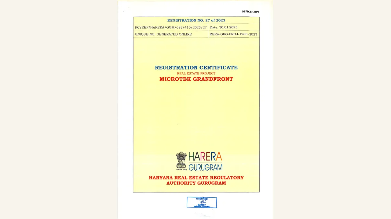 Registration certificate for Microtek GrandFront