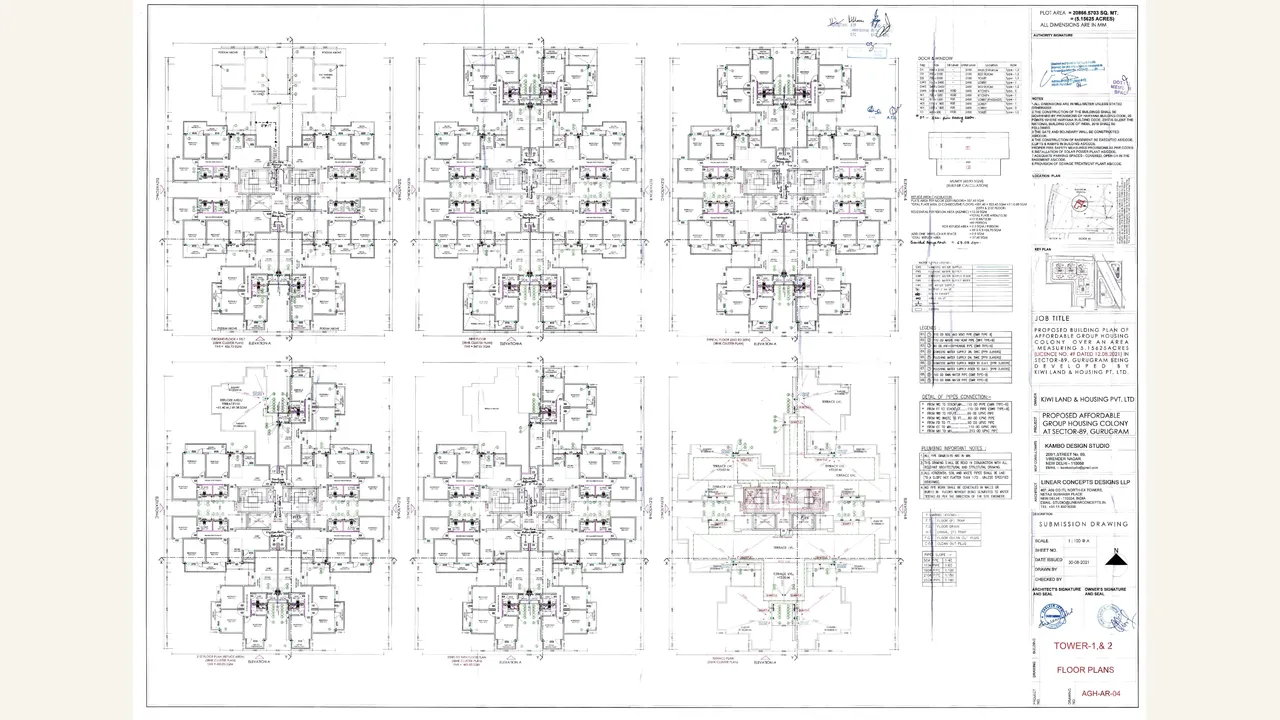 RAMA HOMES: Tower 1 and 2 floor plans — Rama Homes. Rendered sheet presents floor-plan layouts for towers 1 and 2.