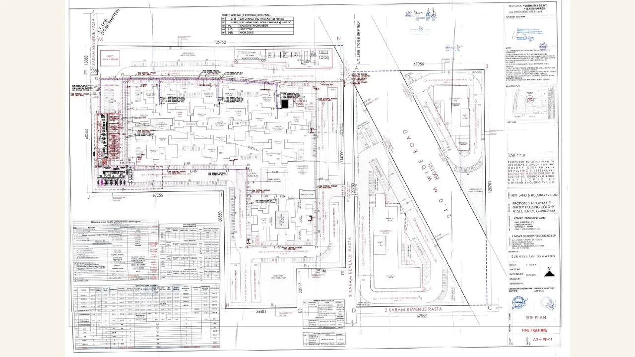 RAMA HOMES: Fire-fighting site plan — Rama Homes. Rendered authority sheet shows the project fire-fighting/site arrangement and title block.
