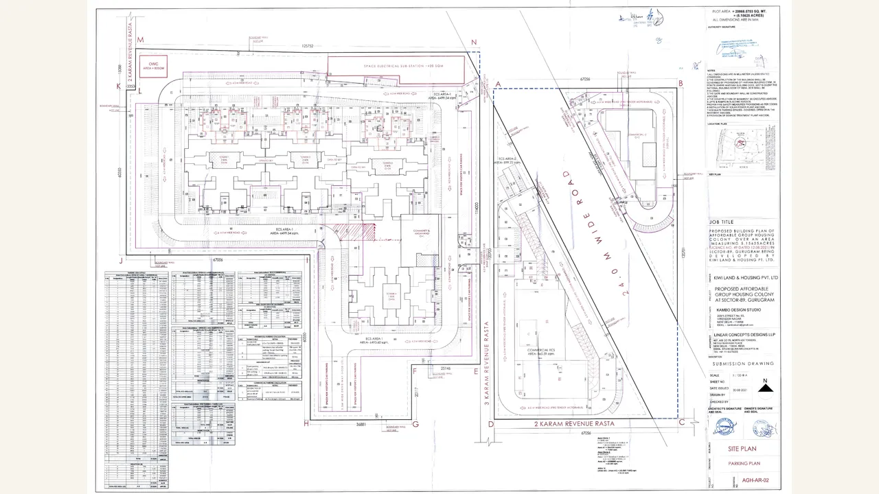 RAMA HOMES: Parking plan and schedules — Rama Homes. Rendered sheet presents the parking layout and associated schedules.
