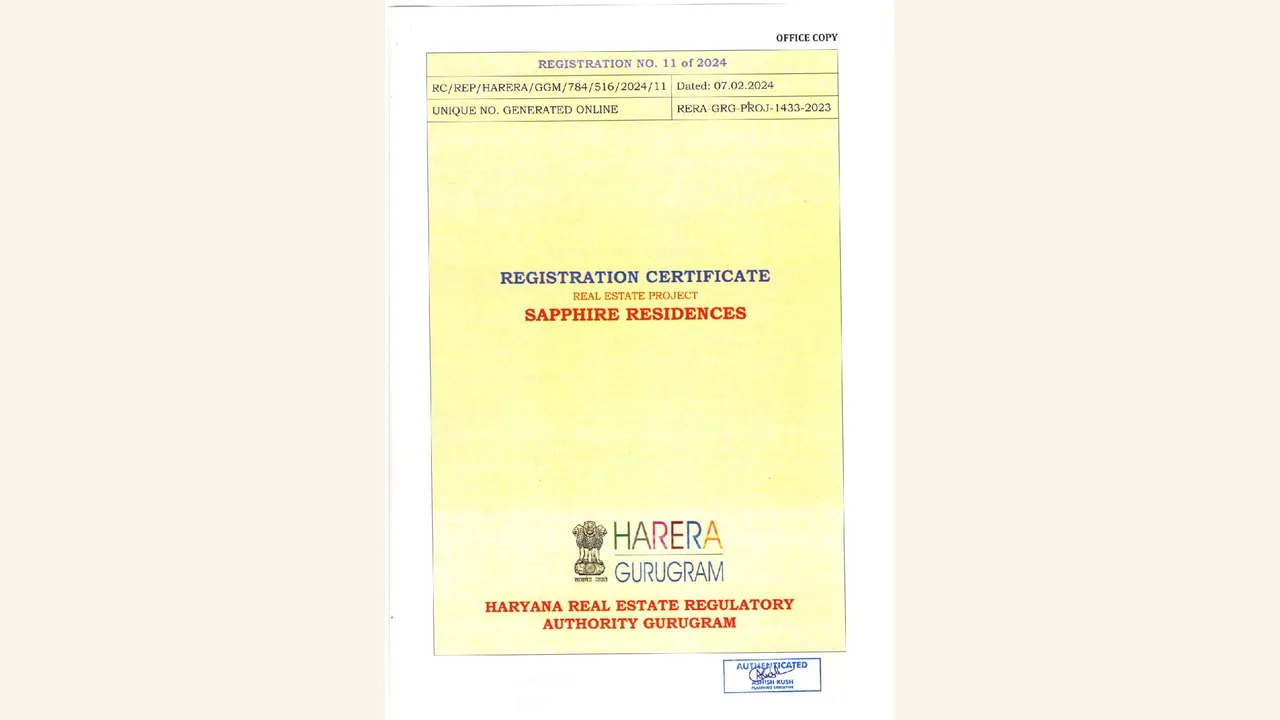 SAPPHIRE RESIDENCES haryana rera registration certificate shown in the completed visual audit