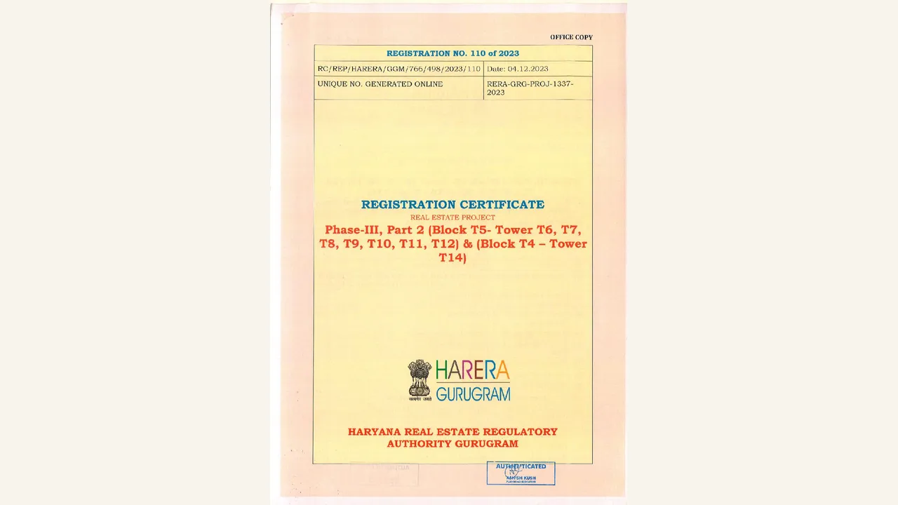 PHASE-III PART - 2 - (BLOCK T5 - TOWER T6, T7, T8, T9, T10, T11, T12) \u0026 (BLOCK T4 -TOWER T14) hrera registration certificate shown in the completed visual audit