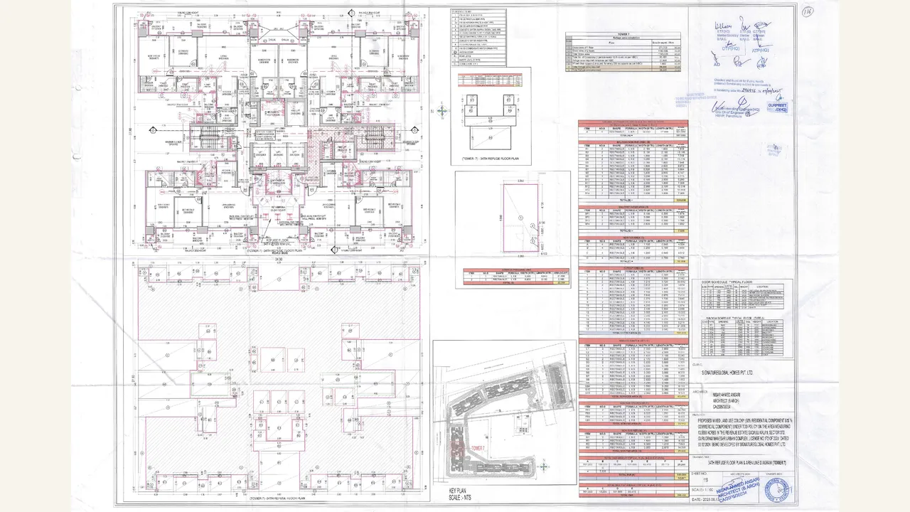 TYPE -A (TOWER - 7) 34TH REFUGE FLOOR PLAN \u0026 AREA LINE DIAGRAM drawing for Signature Global Sarvam at DXP Estate