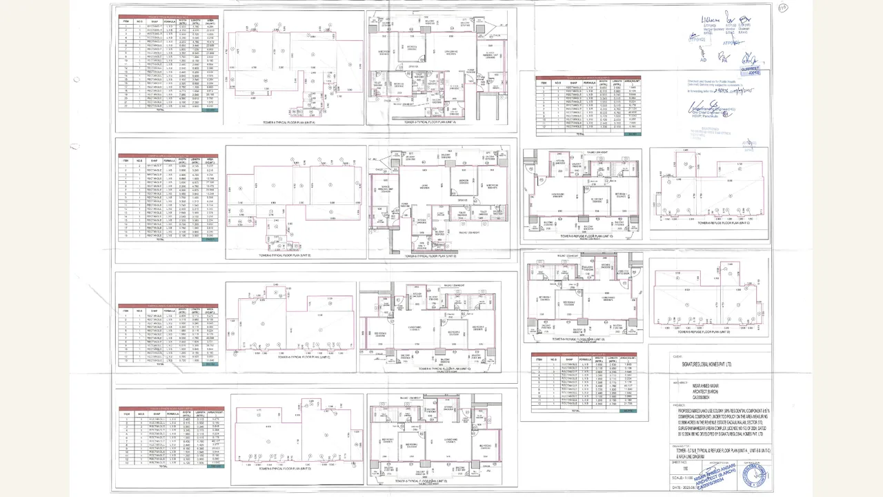 TYPE -A (TOWER - 7 ) 1ST TO 15TH,17TH TO 24TH,26TH TO 31TH FLOOR PLAN \u0026 AREA LINE DIAGRAM drawing for Signature Global Sarvam at DXP Estate