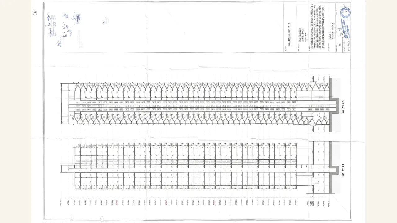 TYPE -A (TOWER - 7 ) SECTION AA \u0026 SECTION BB drawing for Signature Global Sarvam at DXP Estate