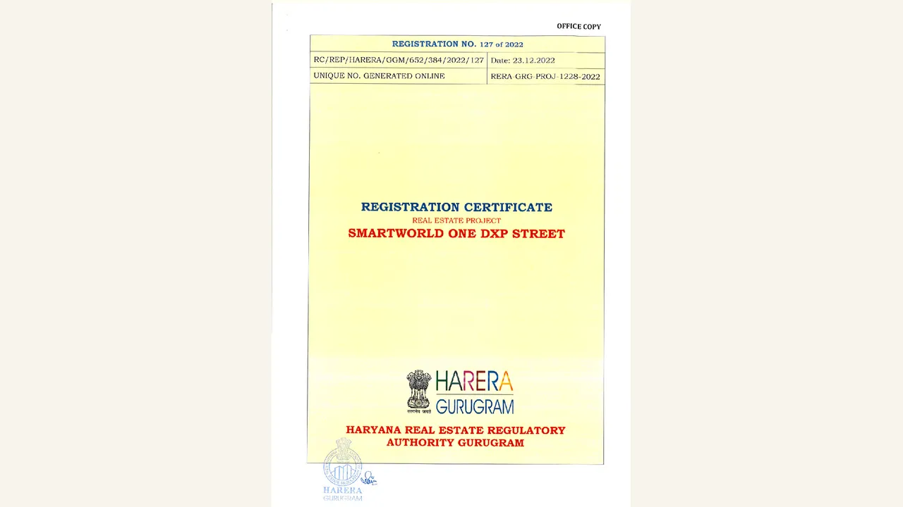 Registration certificate for Smartworld One DXP Street commercial Phase 2