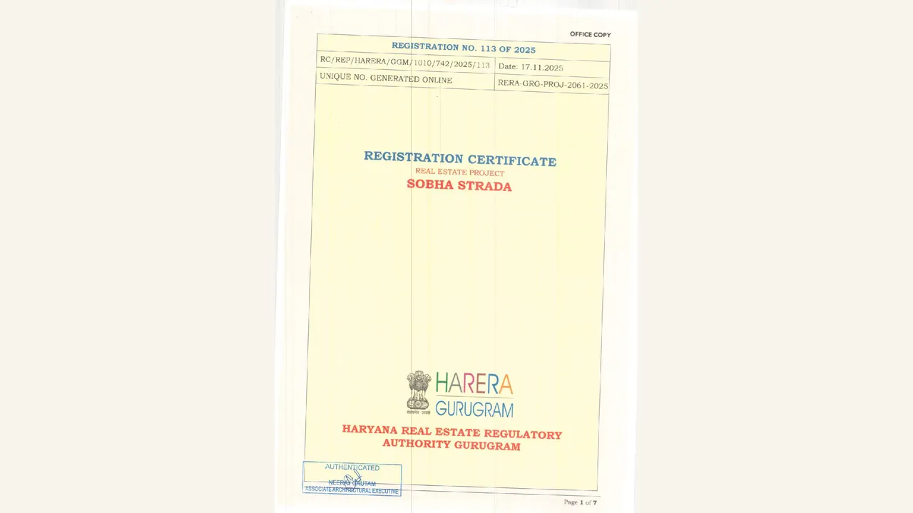 Audited HRERA registration certificate for Sobha Strada