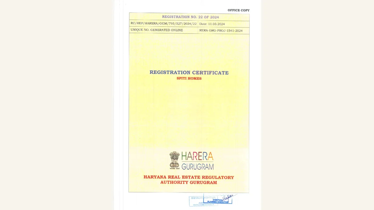 SPITI HOMES hrera registration certificate shown in the completed visual audit