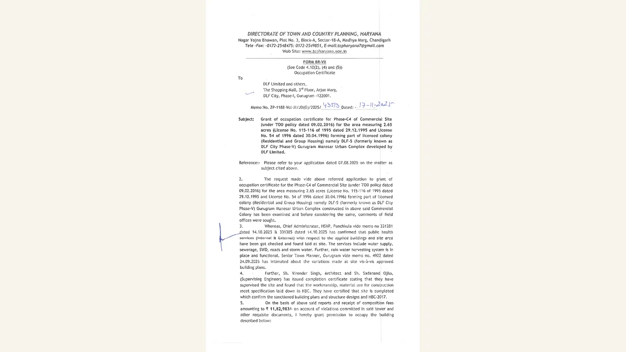 Authority occupation certificate for the Summit Plaza commercial site