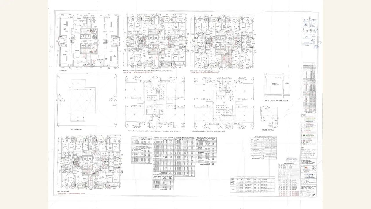 A COMPLETE SET OF THE LAST APPROVED BUILDING PLANS drawing for Suncity's Monarch Residences