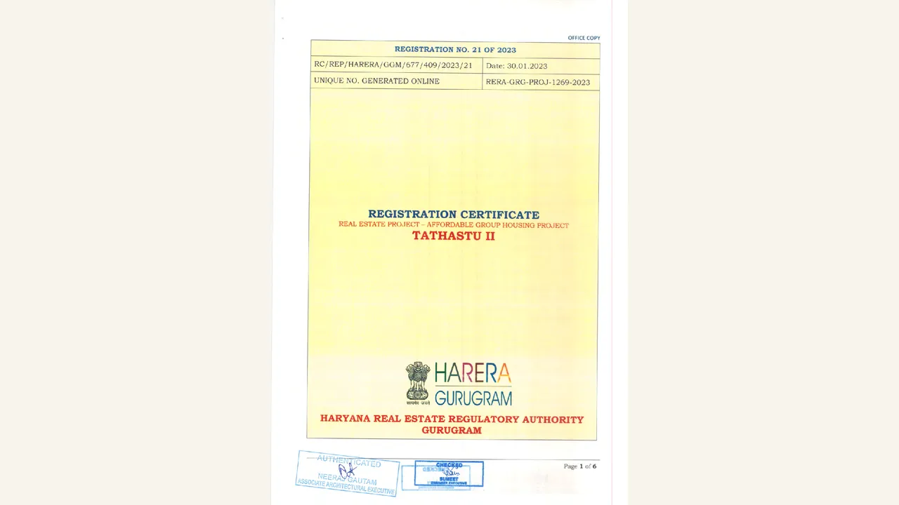 Registration certificate for TATHASTU II Phase II