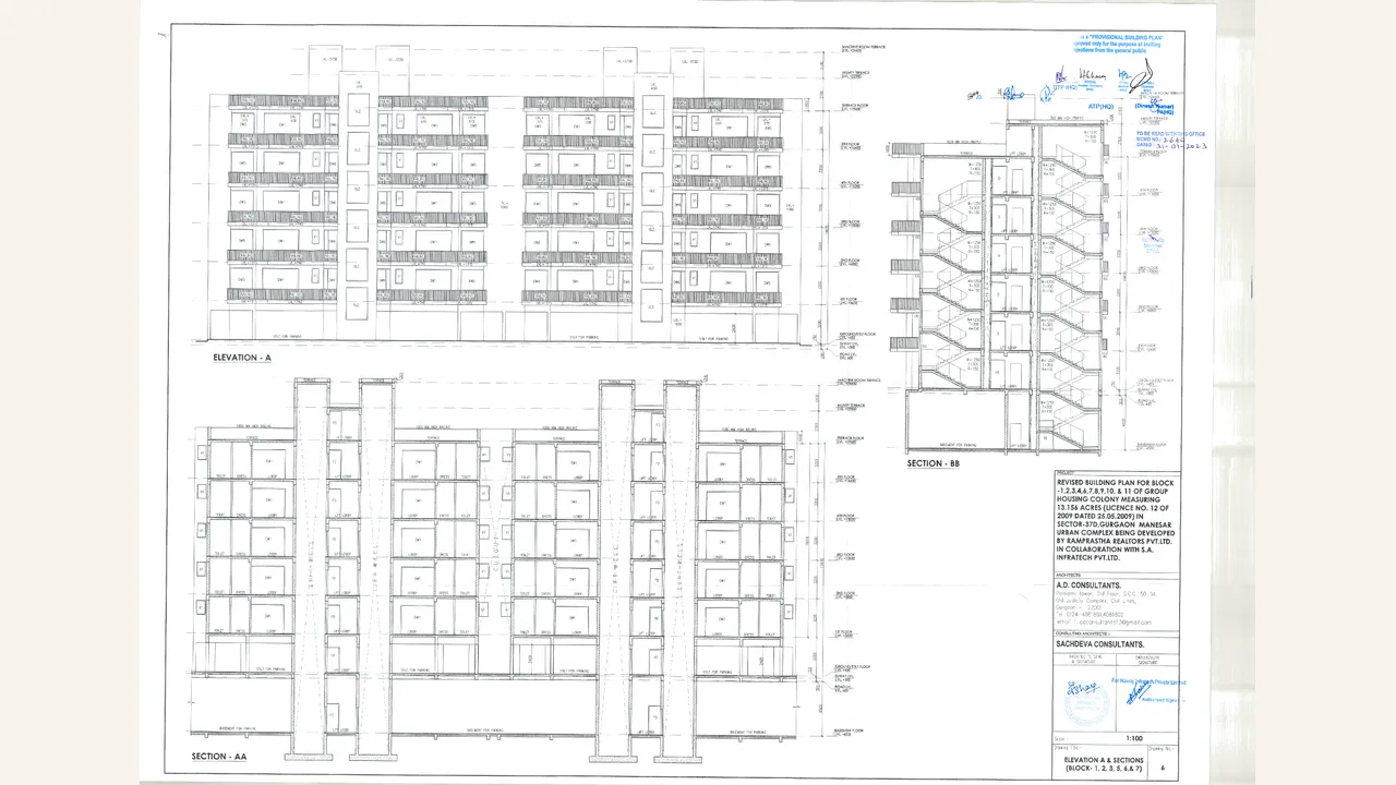 elevation and section drawings for blocks 1-7 for THE ANTALYAS