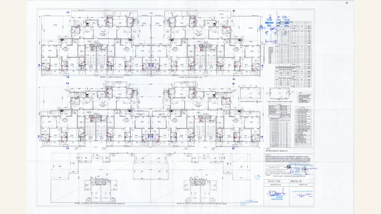one-page Tower A and B floor-plan drawing with architectural layout and title block