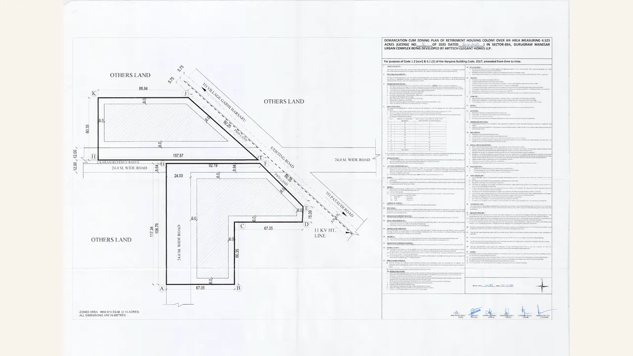 one-page demarcation/site plan with plotted boundary and schedule block