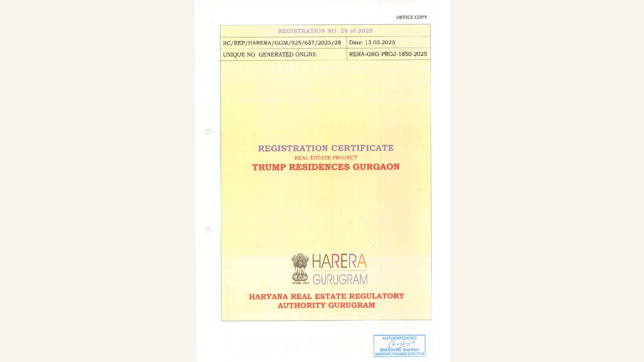 TRUMP RESIDENCES GURGAON: HRERA registration certificate