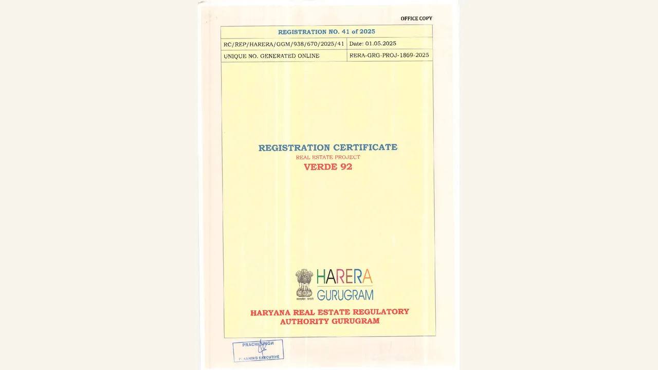 VERDE 92: HRERA registration certificate