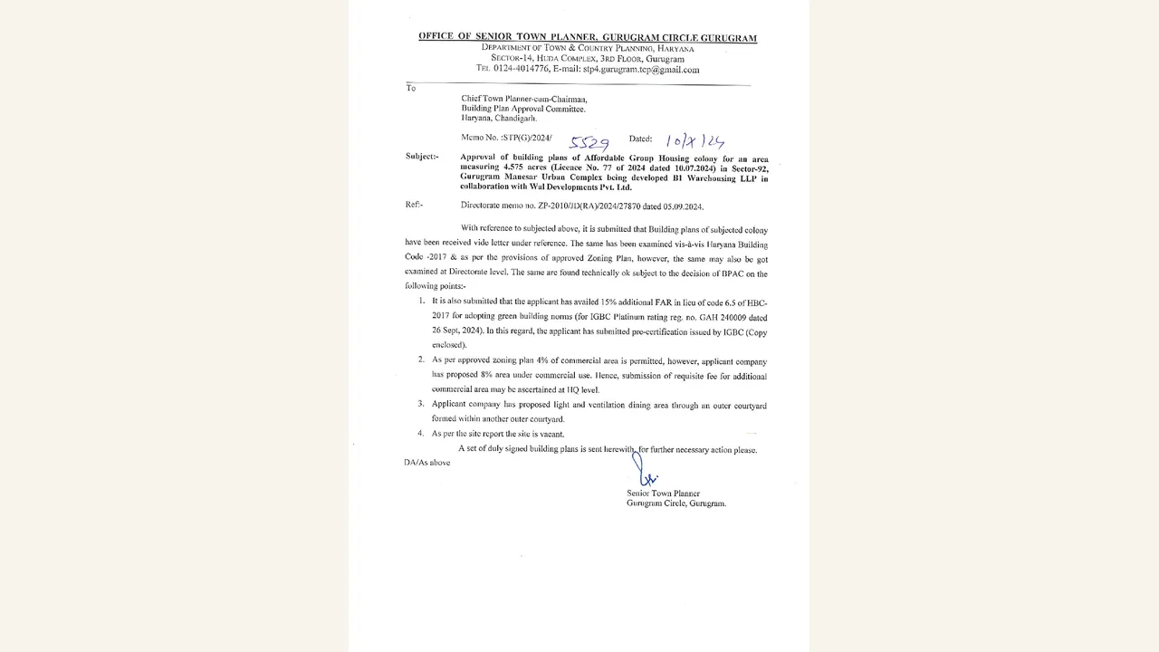 VERDE 92: STP building-plan approval letter