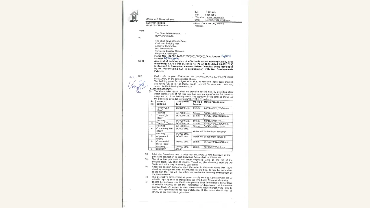 VERDE 92: HSVP building-plan approval letter