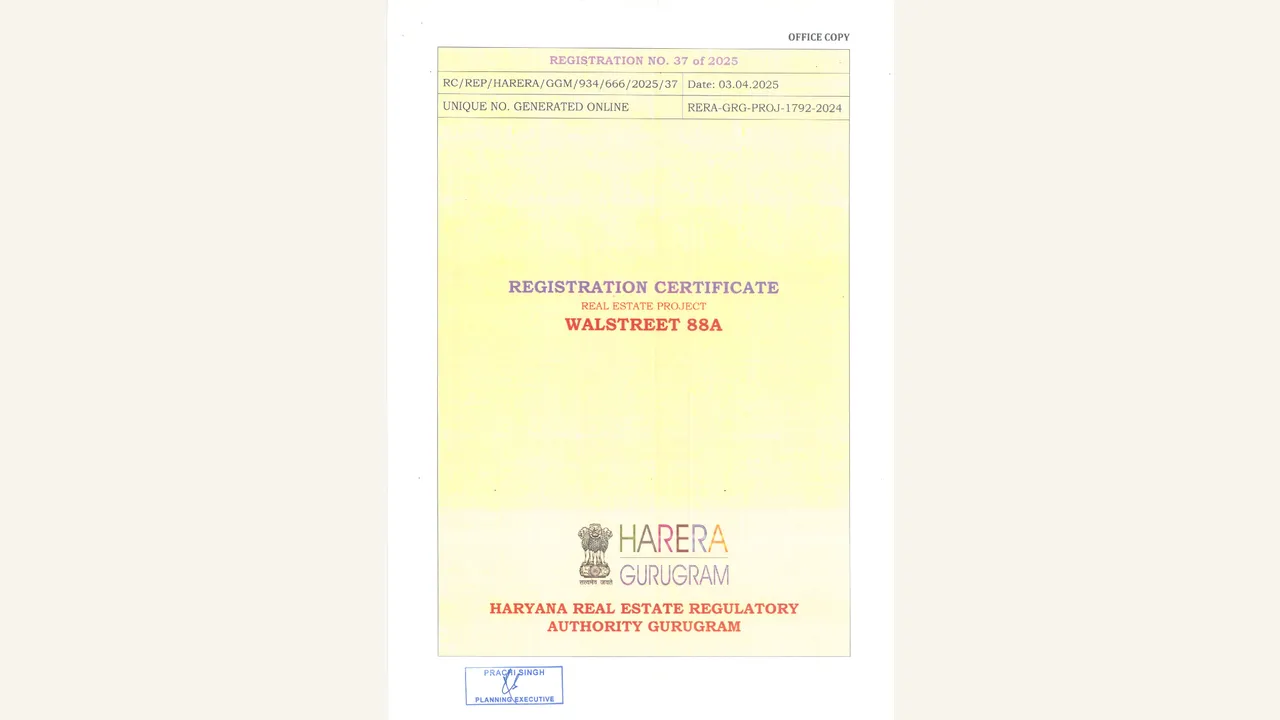 WAL STREET 88A: HRERA registration certificate