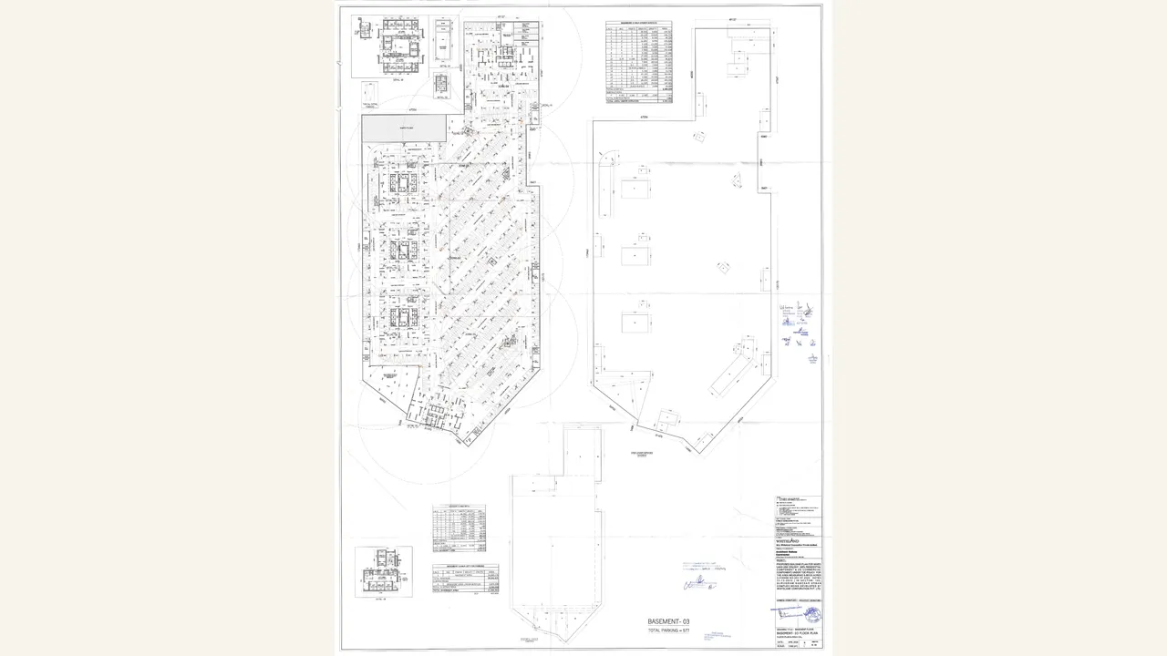 Urban Resort basement 3 plan. Rendered 1-page HRERA Form REP-I upload labelled BASEMENT 3 PLAN; the visible sheets are project-specific Urban Resort authority plans/filings for Sector 103, Gurugram.